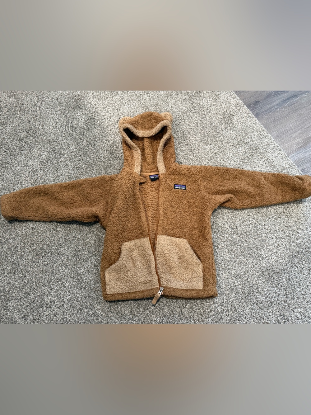 Patagonia Kids Two-Tone Brown Hooded Sherpa Jacket
